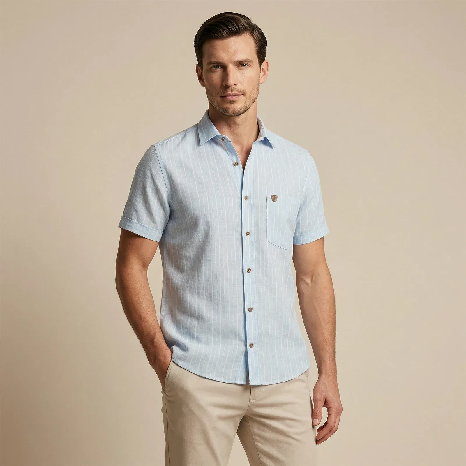Camisa Manga Corta LĂnea Azul - Imagen 2
