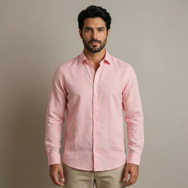 Camisa 100% Lino Rosado - Imagen 2