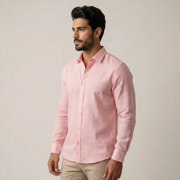 Camisa 100% Lino Rosado - Imagen 3