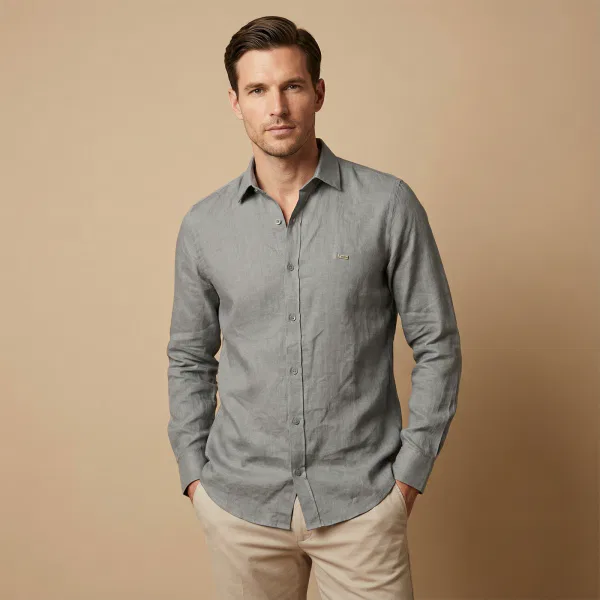 Camisa 100% Lino Gris - Imagen 2