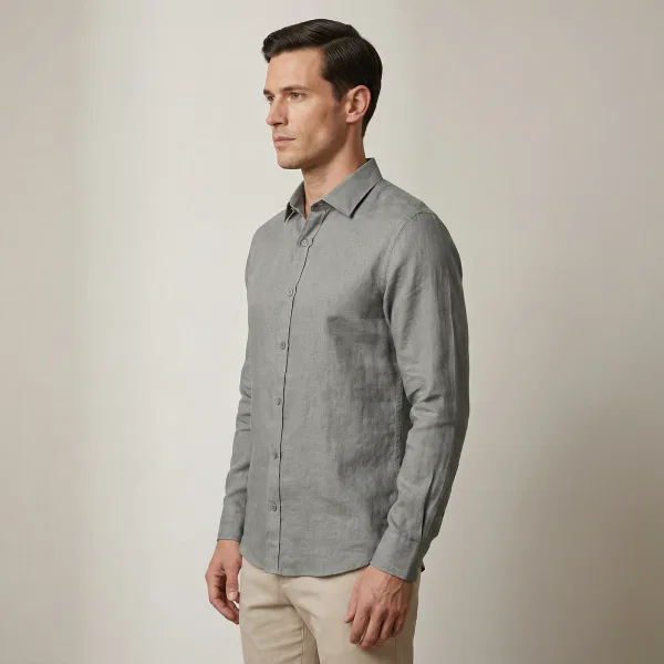 Camisa 100% Lino Gris - Imagen 3
